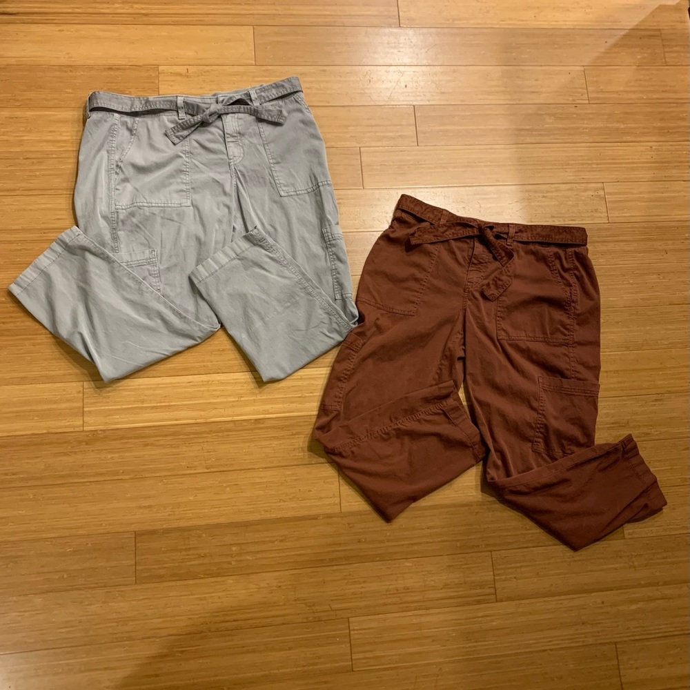 Two pairs women's Sonoma Goods For Life® Belted Utility Capri gray & brown 12